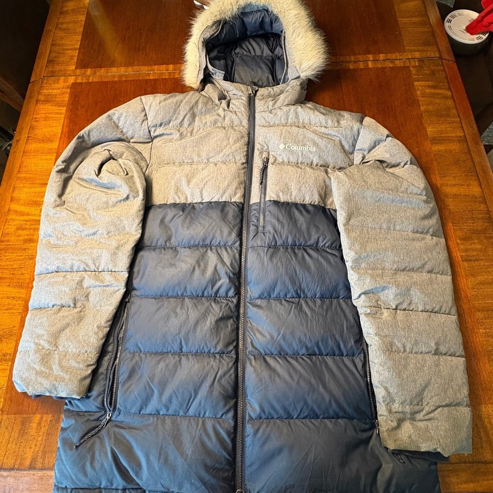 Columbia Omni-Heat Faux Fur Hooded Puffer Jacket Men's Large Gray/Black